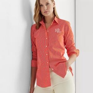 LAUREN RALPH LAUREN Women's Cotton Broadcloth Pinstriped Shirt X-Large